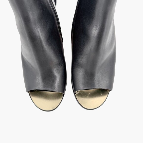 Chanel Black Leather Peep Toe CC Wedge Heel Ankle Booties Shoes Size 39 US 8–8.5 - Picture 3 of 15